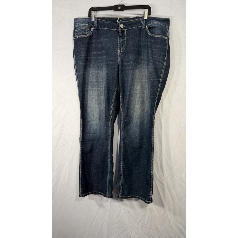 Lane Bryant Slim Boot Dark Blue‎ Wash Jeans Size 18 White Stitching Pants